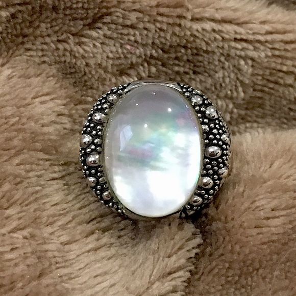 MICHAEL DAWKINS Starry Night Sterling Silver Mother of Pearl Doublet Ring 8-3/4 - Picture 4 of 14